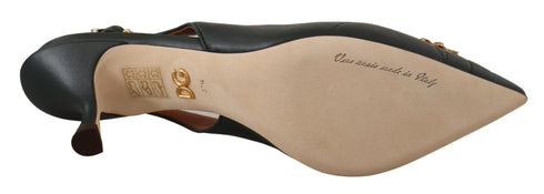 Dolce & Gabbana Green Leather DEVOTION Slingbacks Heels Shoes